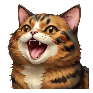 Cinematic Cute Yawning Tortoiseshell Cat Portrait Emoji, Head slightly tilted with a wide, adorable yawn and half-closed, dreamy eyes, featuring a warm, mottled fur of rich browns and blacks, simplified yet irresistibly cute, highly detailed, glowing with a soft, slumbering radiance, high shine, exuding a relaxed, drowsy charm, styled with a gentle, soft glowing outline, capturing the essence of a tortoiseshell cat in a precious moment of sleepy delight! sticker