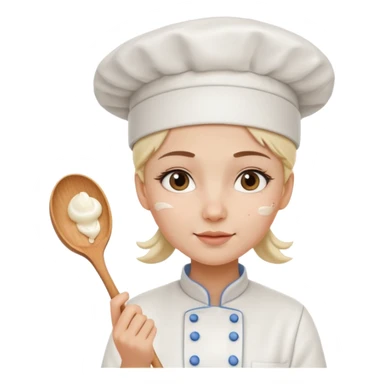 Young female baker - wearing a white chef's hat and holding a cream piping bag sticker
