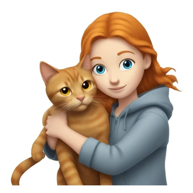 Ginger haired girl with blue eyes hugging a solid grey cat with yellow eyes sticker