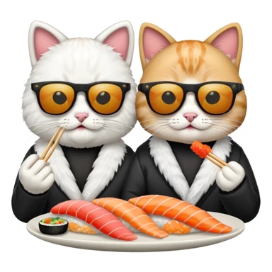 two cool cats wearing sunglasses and eating sushi, emoji style sticker