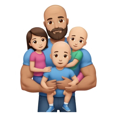 Muscular Bald man with a beard hugging his young fit brunette wife and their 3 sons sticker