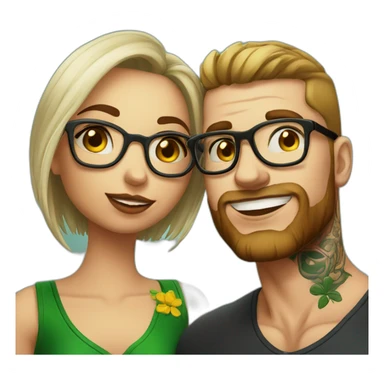 Brazilian girl with glasses kisses tattooed Irish guy sticker
