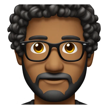 Hombre con ojos color café cabello negro risado con rizos y lentes y barba, piel morena sticker