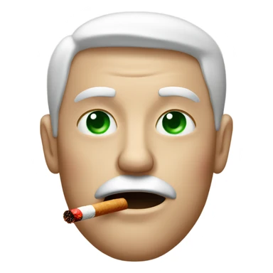 white man with red eyes due to a cold smoking a brown cigarette with green at the end in his mouth sticker