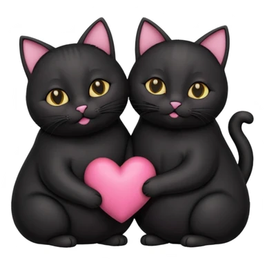 two fat cute black cats love, pink heart, closed mouth, black ears sticker