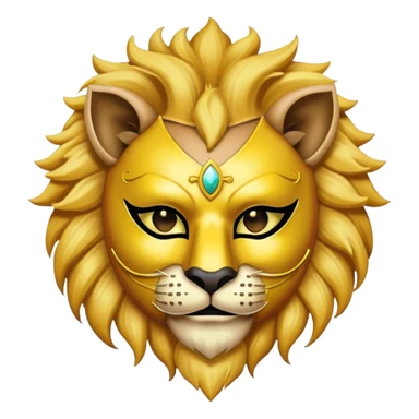 a man, with a Yellow vest,  wear half-face golden Lion masquerade mask sticker