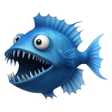 A blue angler fish with no lure and having blue smoke surrounding it facing front sticker