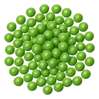 scatter of frozen green peas, bright green, round and smooth, uniform size, frosted matte surface, subtle hue variation, no extras, soft lighting, emoji scale sticker