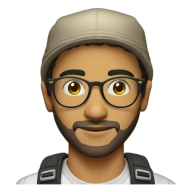 young arab man no beard with fishing hat, clear gold glasses and pro camera sticker