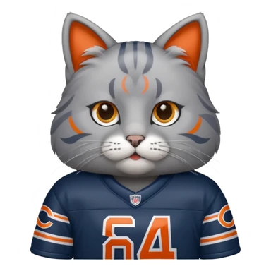 Grey cat wearing Chicago bears jersey sticker
