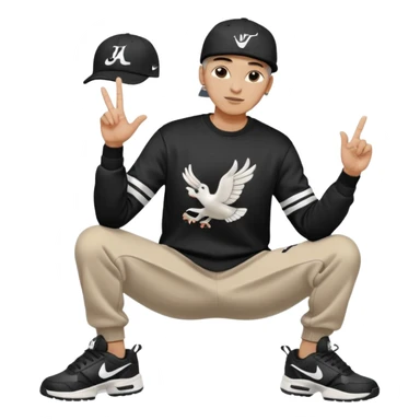 Crea Un Emoji De Cuerpo Completo Que Sea Hombre Con Corte Alucin Que Tenga Gorra Nike, Suéter Negro Que Tenga La Letras LA El La Parte Del Corazón, Zapatos Adidas Con Una Palomita✅, Pantalón Ancho O Bellaco Con Unos Diseños De Palomas Blancas Y Asiendo Una Pose Con Su Mano Que Sea Está 🤙🏽. sticker