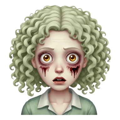 Uma mulher zumbi e cacheada com olhos cansados dúvida sticker