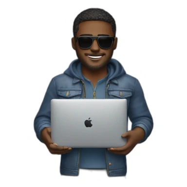 a man with sunglasses holding macbook pro 14 inch sticker