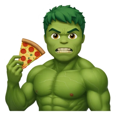 Create a man in a hulk costume eating pizza sticker