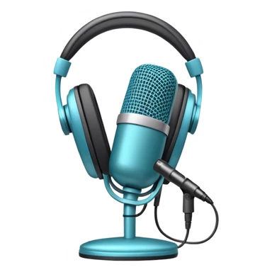 Create an emoji for podcasting. Show a microphone with headphones, symbolizing the recording of a podcast. Use modern, professional colors. Do not include any emojis or smiley faces. Make the background transparent. sticker