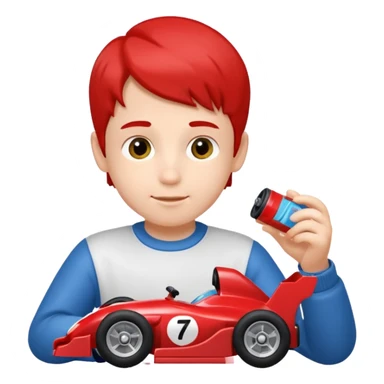 boy playing with formula 1 toy car sticker