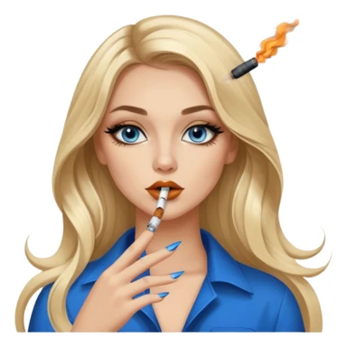 blonde balayage gorgeous girl blue eyes long hair with latina makeup smoking a cigarette and blowing smoke baddie winged eyeliner Long nails sticker