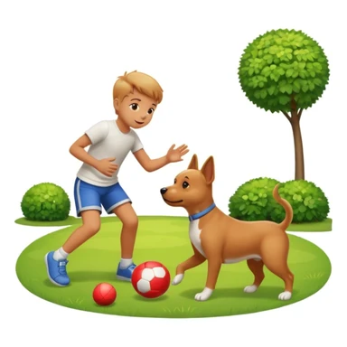 kid and dog playing with ball, garden background sticker