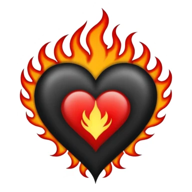 Black and red heart with small flames tattoo style sticker