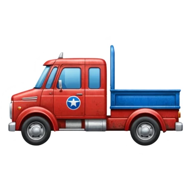 A red truck with a blue and white "TIR" plate sticker