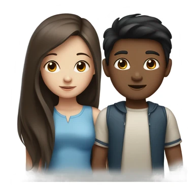 girl with long, straight brown hair and blue eyes and a boy with black short hair and brown eyes sticker