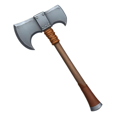 barbarian axe object icon, huge double-bladed axe, rough metal, wooden handle, leather wraps, fantasy style, 3D cartoon, mobile game icon style, centered, clean background, soft shadow, no text, no watermark
 sticker