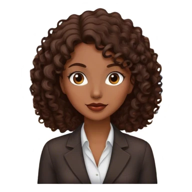 Dark brown lady with medium brown mid length curly hair in real estate job with house sticker