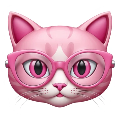 A 3D cartoon rose-pink cat-eye shaped spectacle, glossy curved frame, soft reflections, isolated on plain background. only glasses. sticker