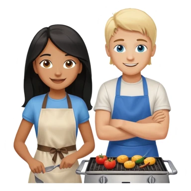 Brown girl in love blond boy grilling sticker