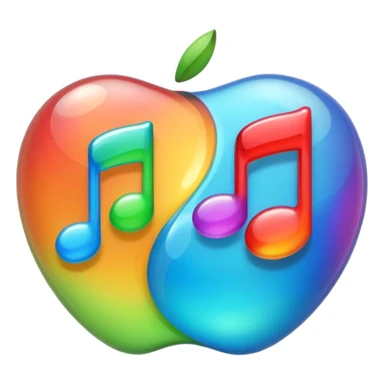 fusion of two symbols in Apple emoji style: one bubble containing fast forward arrows (skip song) and another bubble containing a musical note, both bubbles connected, vibrant colors, technology and dynamism vibe sticker