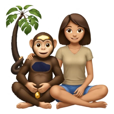 un chiomapnze sentado en el suelo al lado de una mujer sticker