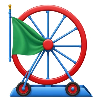 Un emoji drapeau avec la moitié de bleu et l’autre de vert avec une roue de roulotte rouge au centre assez grande sticker