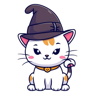 playful cat with a fancy hat sticker