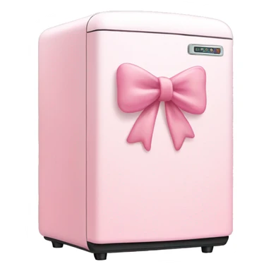 Light pink mini fridge with a bow on it sticker