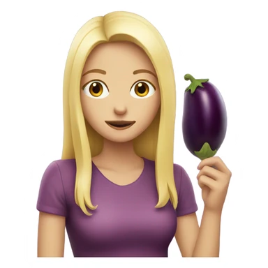Blonde girl eating an eggplant sticker