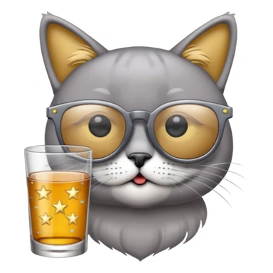 Fait un chat gris avec des lunettes de stars et avec un verre d alcool sticker