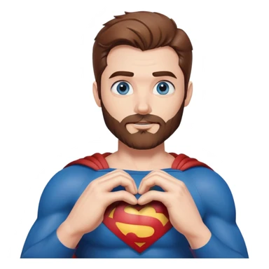 Adult Superman with blue eyes redish brownish hair and full scruffy beard making heart with his hands sticker