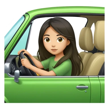 Long hair asian girl driving on her way in a green car  sticker