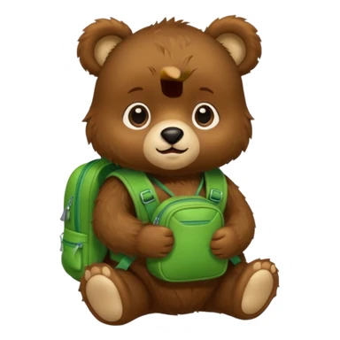 baby bear wear green backpack sticker