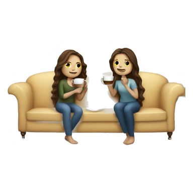 a couple with white skin and brown hair are sitting on the sofa and drinking tea, the girl has long hair  sticker
