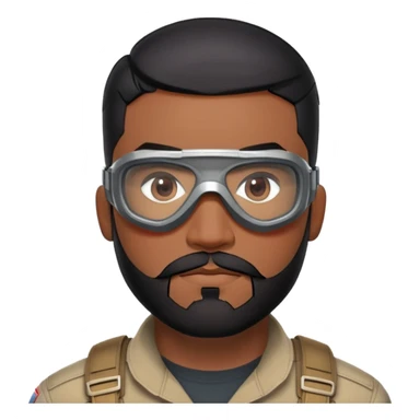 sam wilson with  short, neatly cropped black hair and a well-groomed beard that connects to his mustache,  wear sleek, red-tinted tactical goggles fit snugly from captain america: civil war sticker