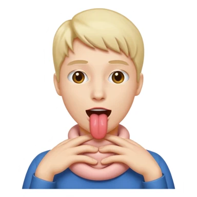 Person with their two hands around their neck, with their tongue sticking out sticker