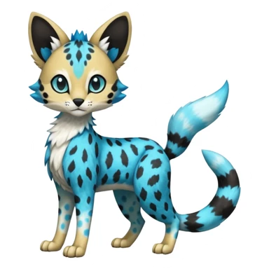 Colorful Meloetta-Sergal-Serval-Civet-Genet-Pokémon-Digimon-Fakémon-fusion-hybrid-creature with Cyan stripes and blue leopard-spot-markings  sticker