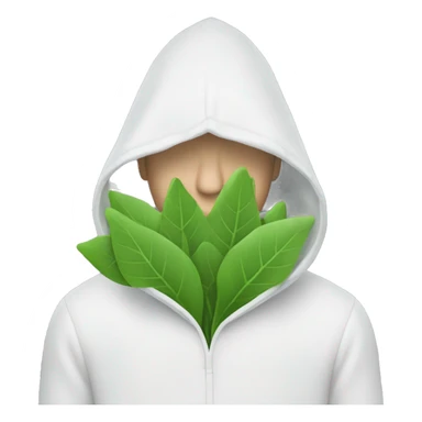 Shady white man with hood up holding a clear plastic bag with leaves sticker