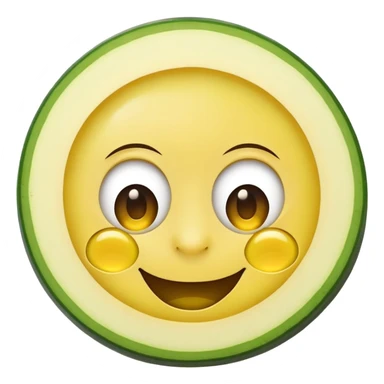 A yellow round modern smiley face emoji wearing zucchini slices on its eyes  sticker