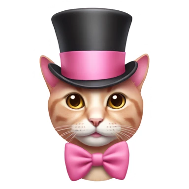 Pink cat wearing a top hat that is pink with a bow  sticker