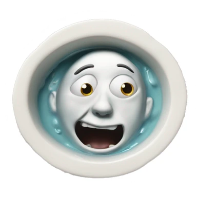 A head emerges from a porcelain basin, with expressive eyes and a lively mouth, creating a humorous and surreal image. sticker