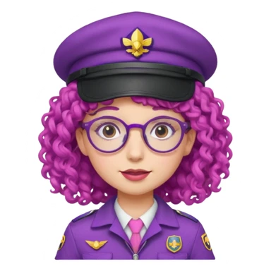 scout girl with pink scout uniform including hat, purple curly haired and glassess sticker