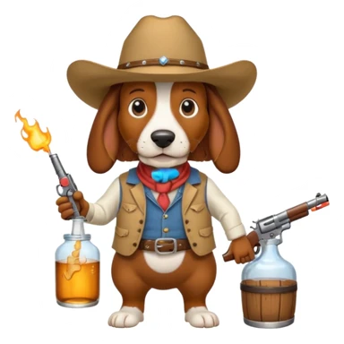 hillbilly basset hound with cowboy hat moonshine and a gun sticker