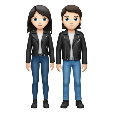 full-length couple, girl with long silver hair and blue eyes in black leather jacket, boy with dark brown hair in white shirt sticker